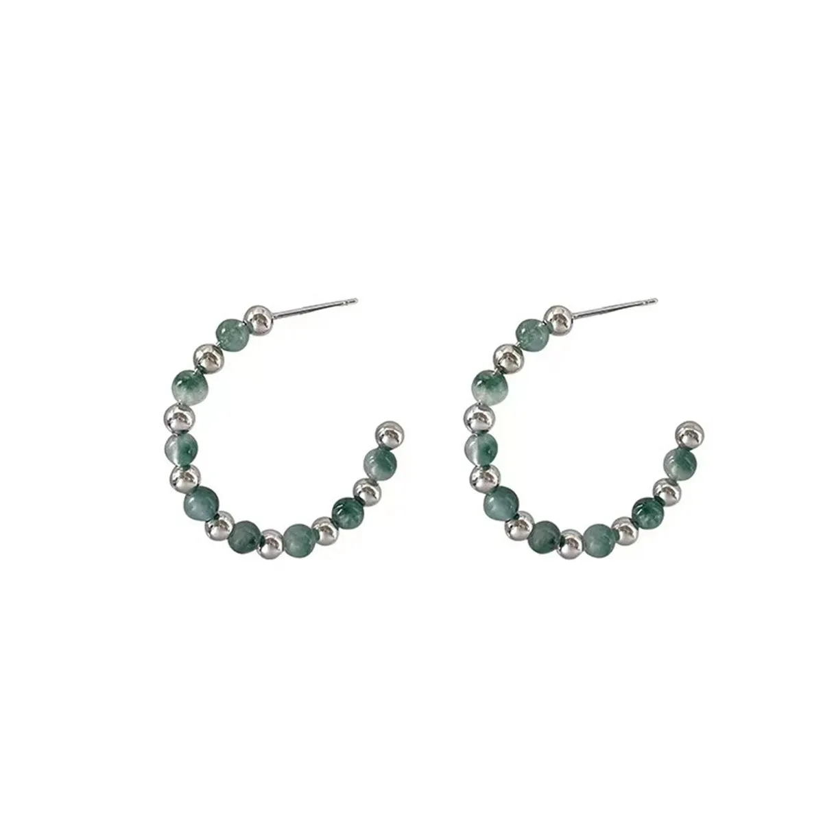Quartz & Silver-Plated Beaded Hoop Earrings