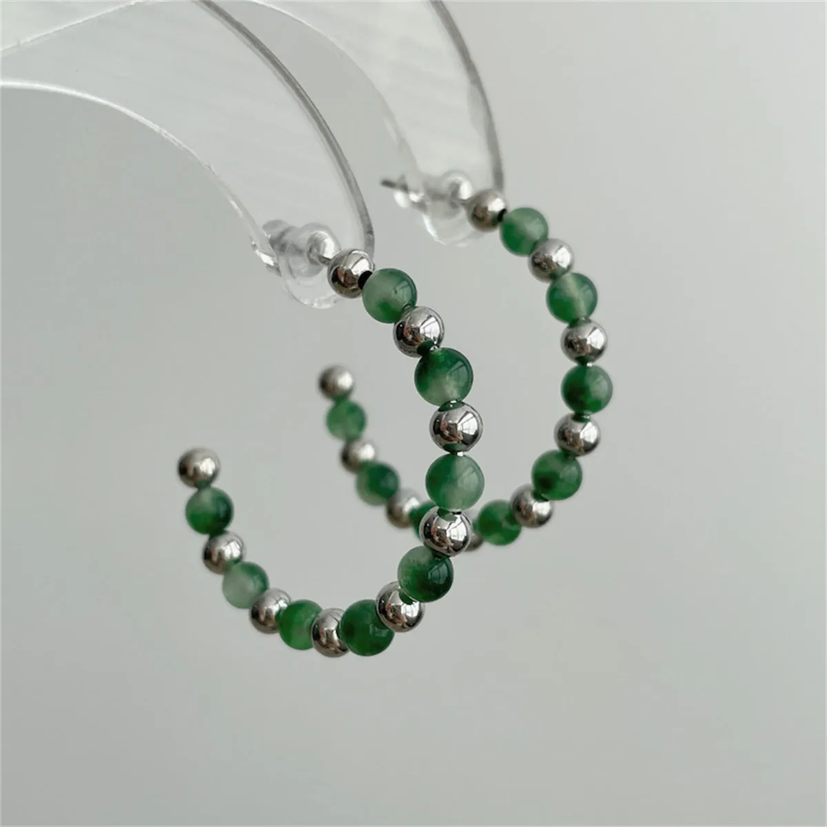 Quartz & Silver-Plated Beaded Hoop Earrings
