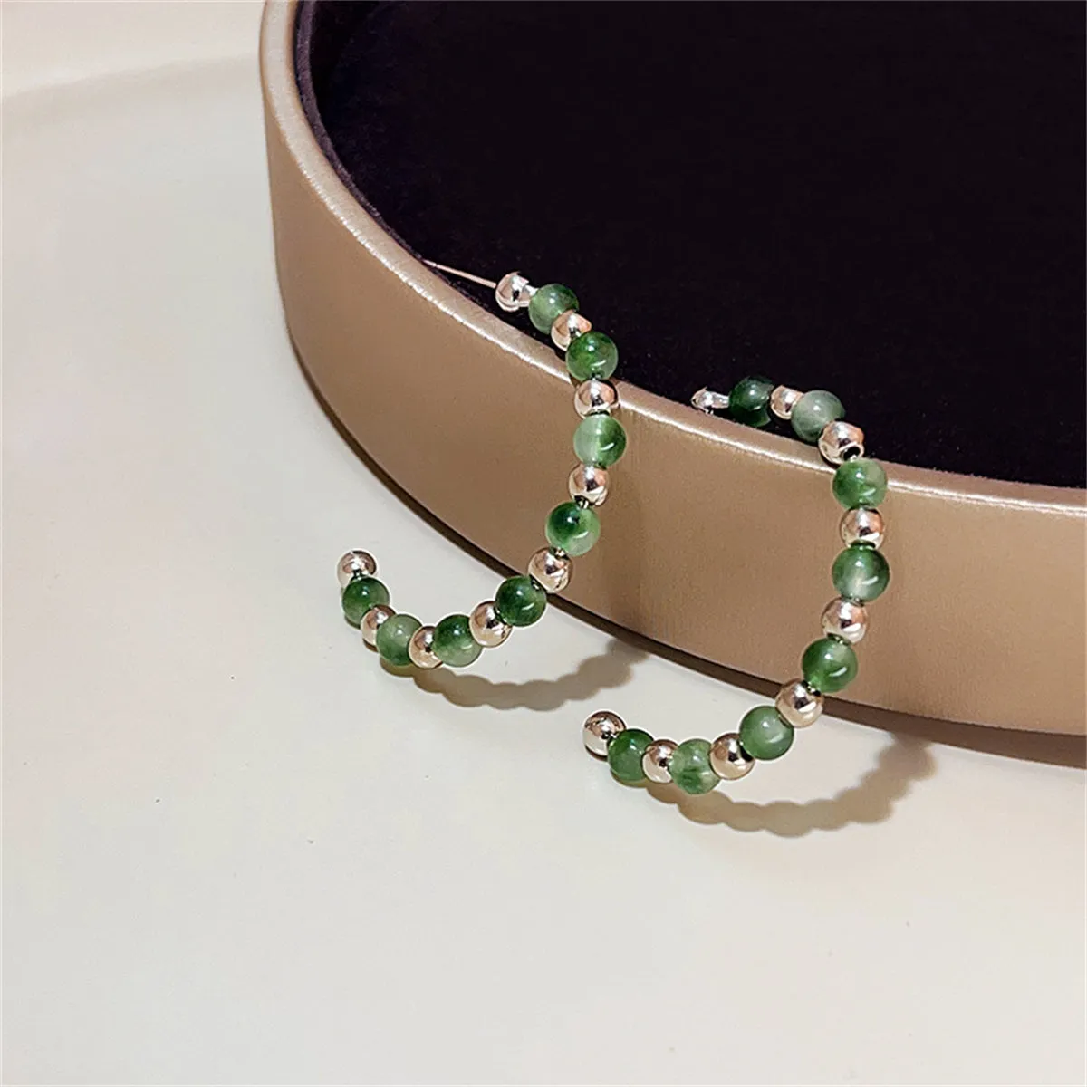 Quartz & Silver-Plated Beaded Hoop Earrings