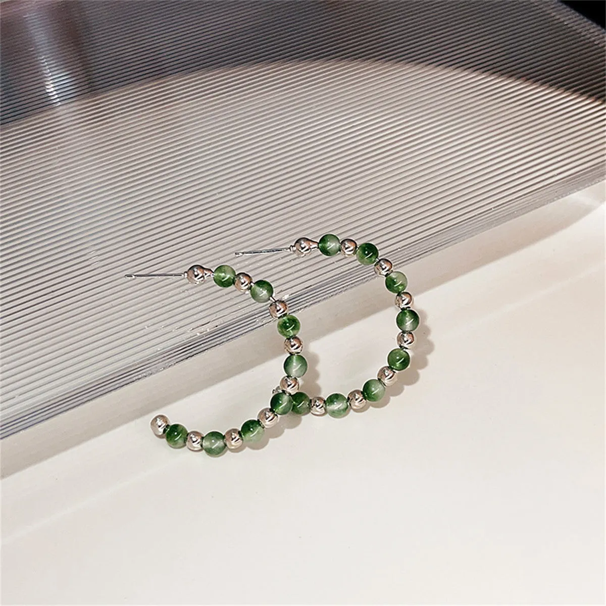Quartz & Silver-Plated Beaded Hoop Earrings