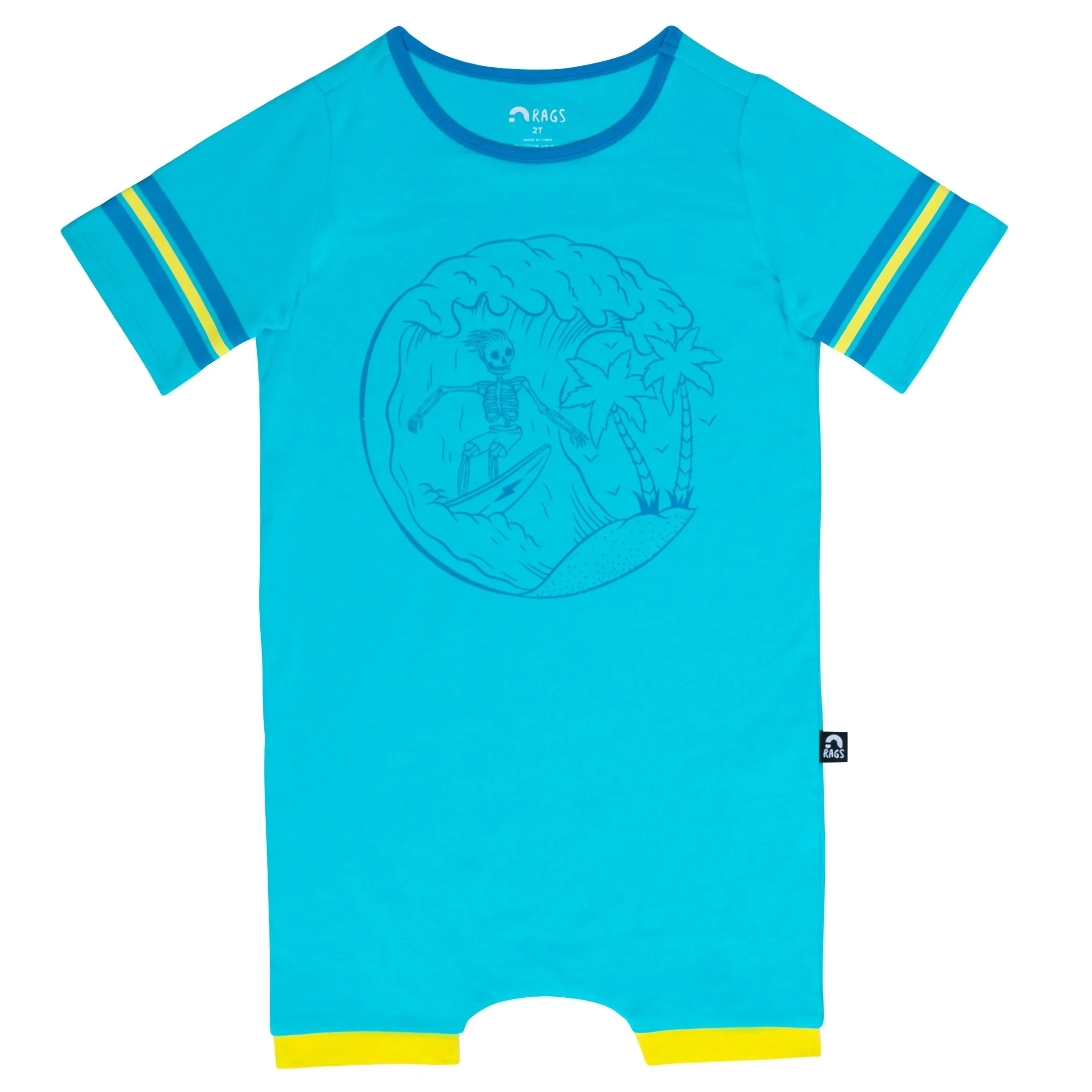 RAGS Essentials Retro S/S Short Rag Romper - Surfin Skelly - Crystal Seas