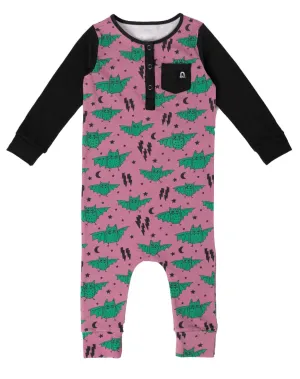 RAGS L/S Henley Pocket Rag Romper - Bats