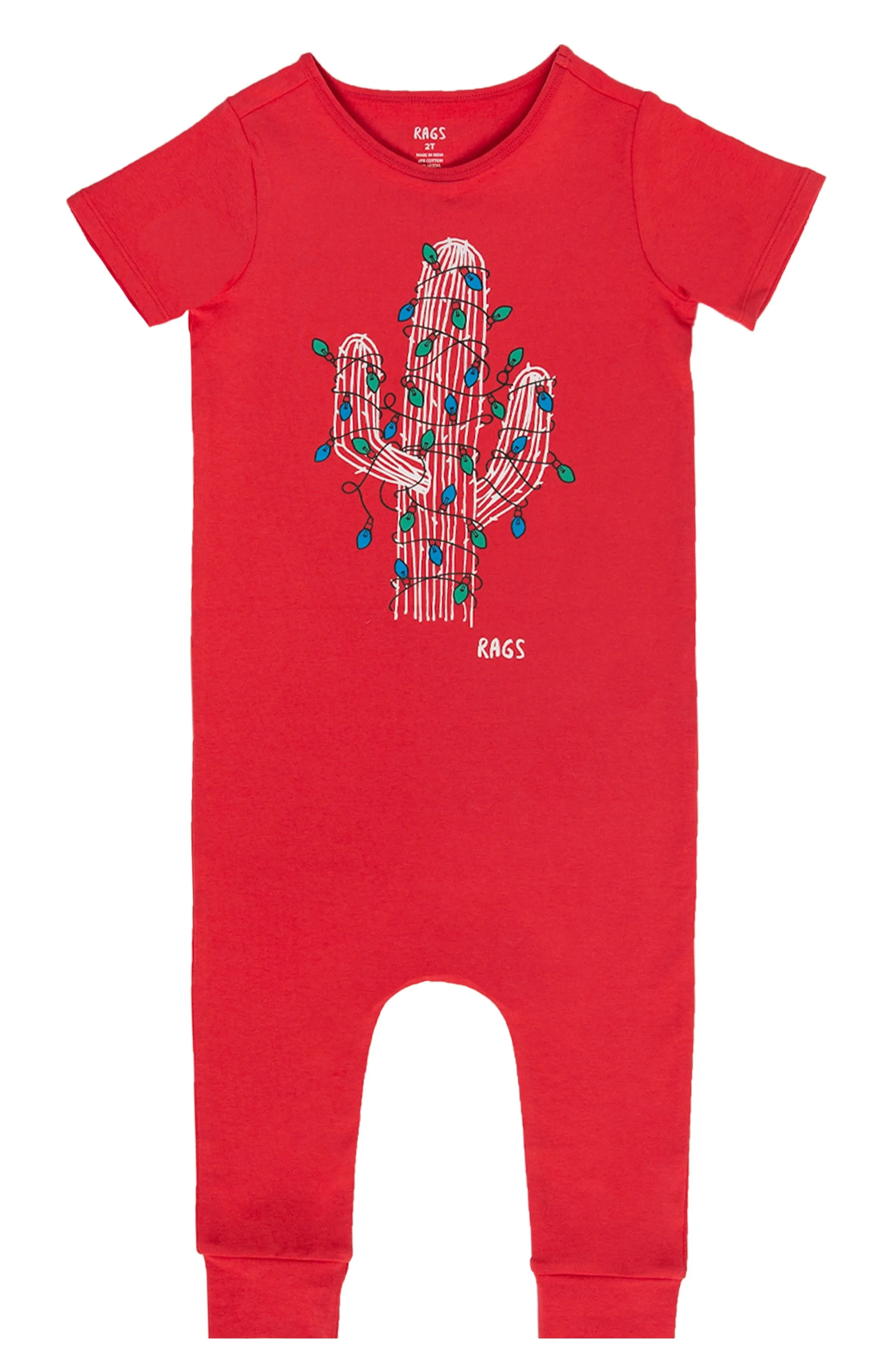 Rags Short Sleeve Rag Romper - 'Christmas Cactus'