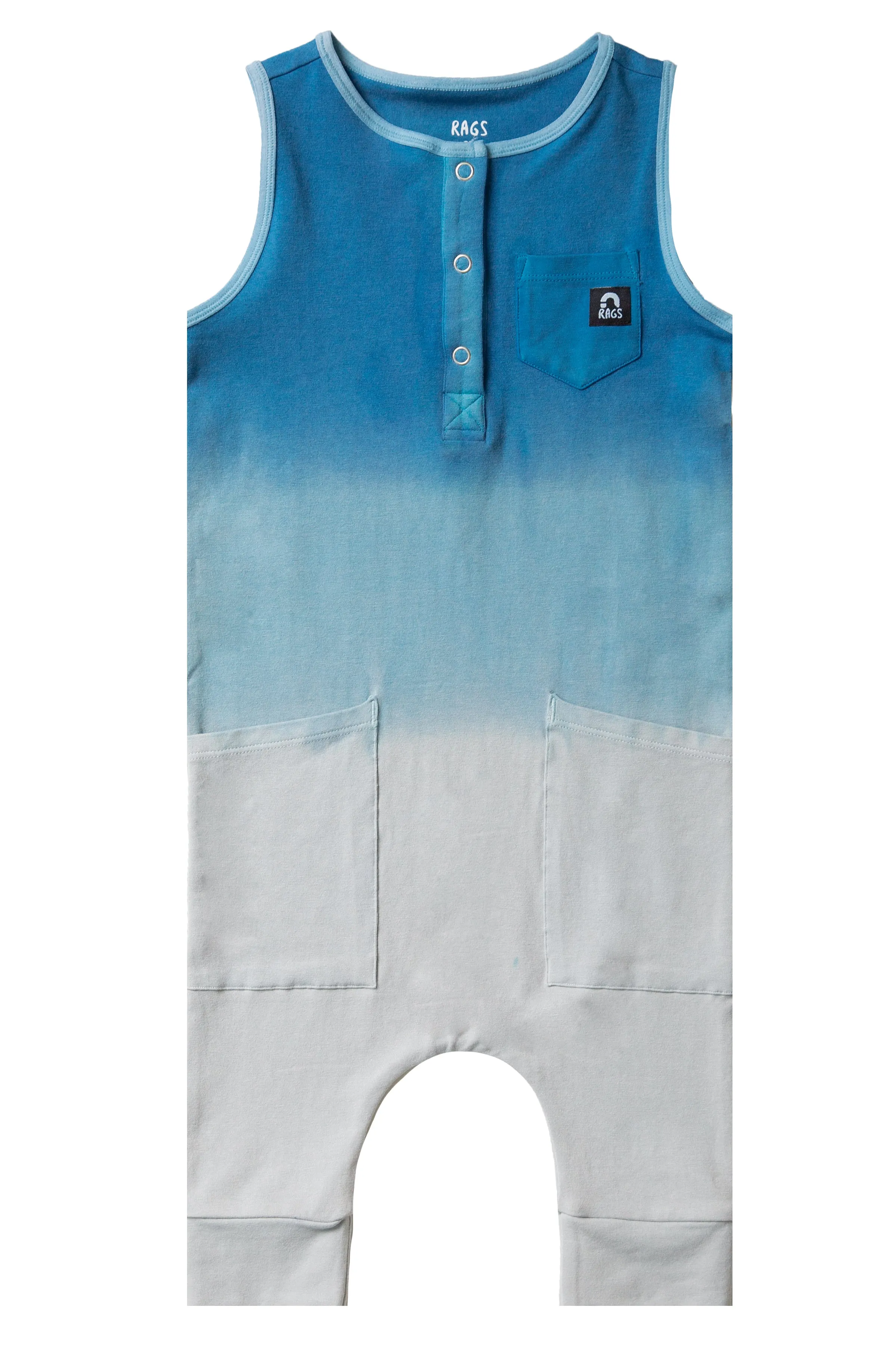 RAGS Tank Henley Capri Chest & Hip Pocket Rag Romper Dip-Dye - French Blue & Arona