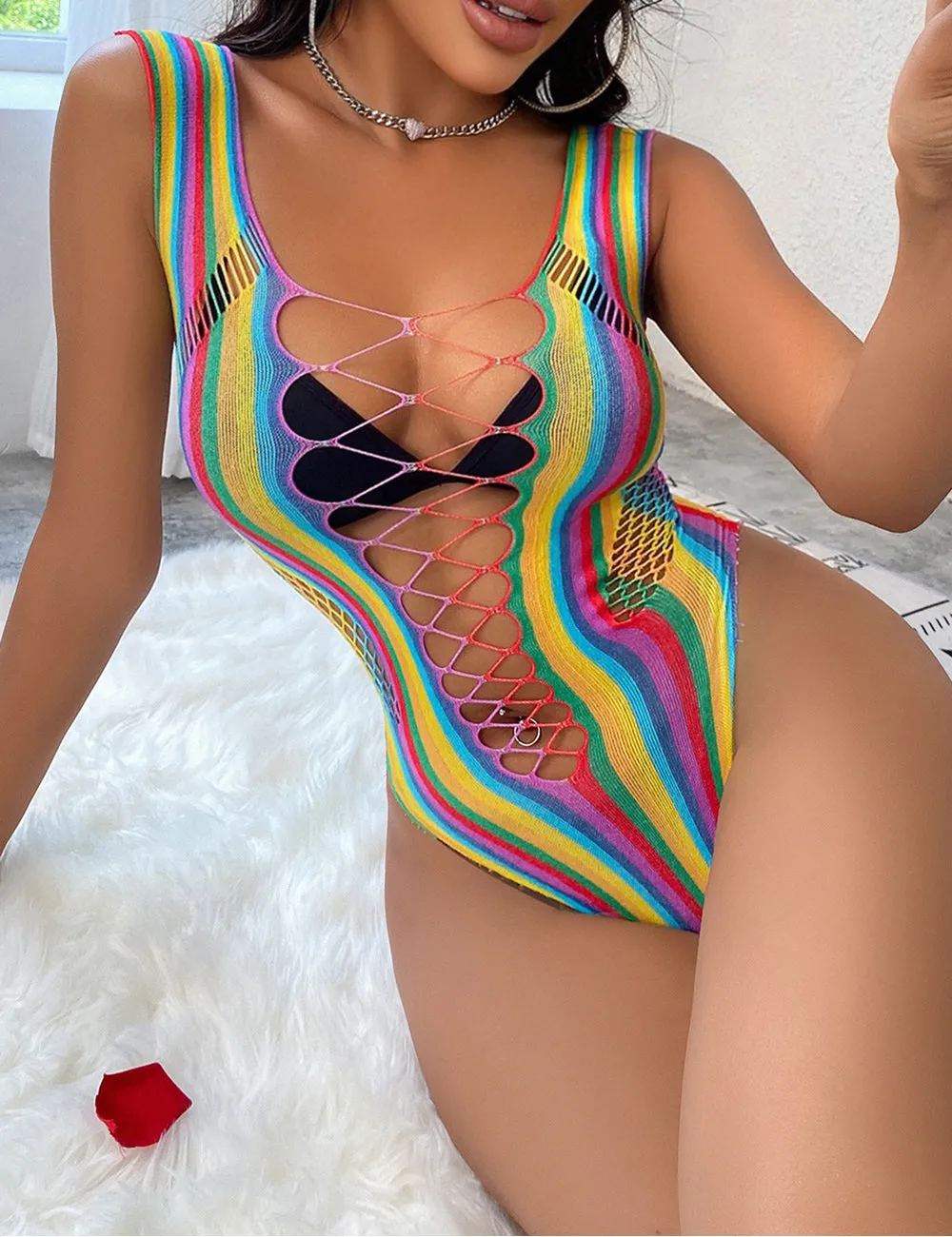 Sexy Egypt Colorful Hollow Out Bodysuit Design Bodystocking