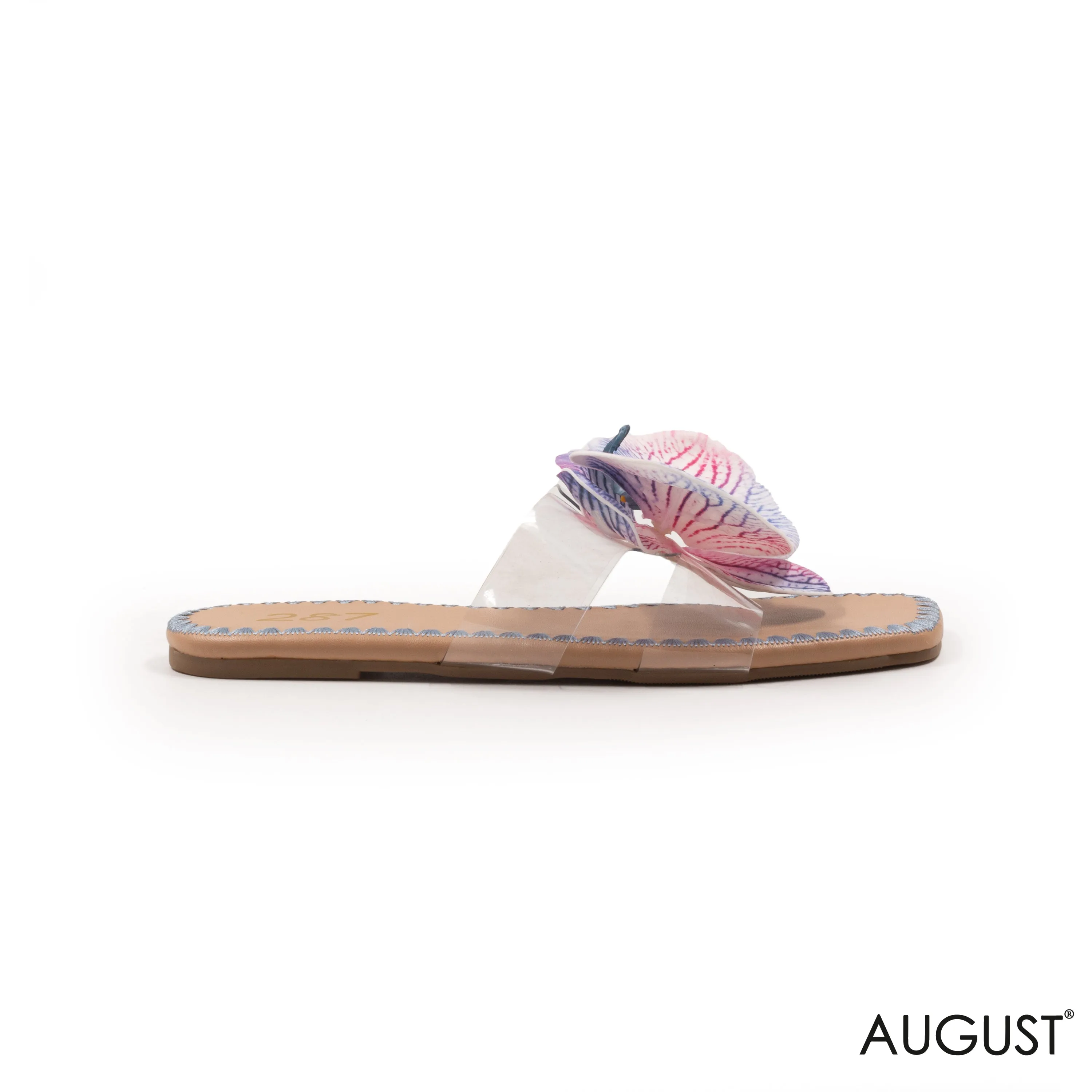 SLIPPER CLEAR WITH DETAILS MIX COLOR FLOWERS FLAT SOLE.