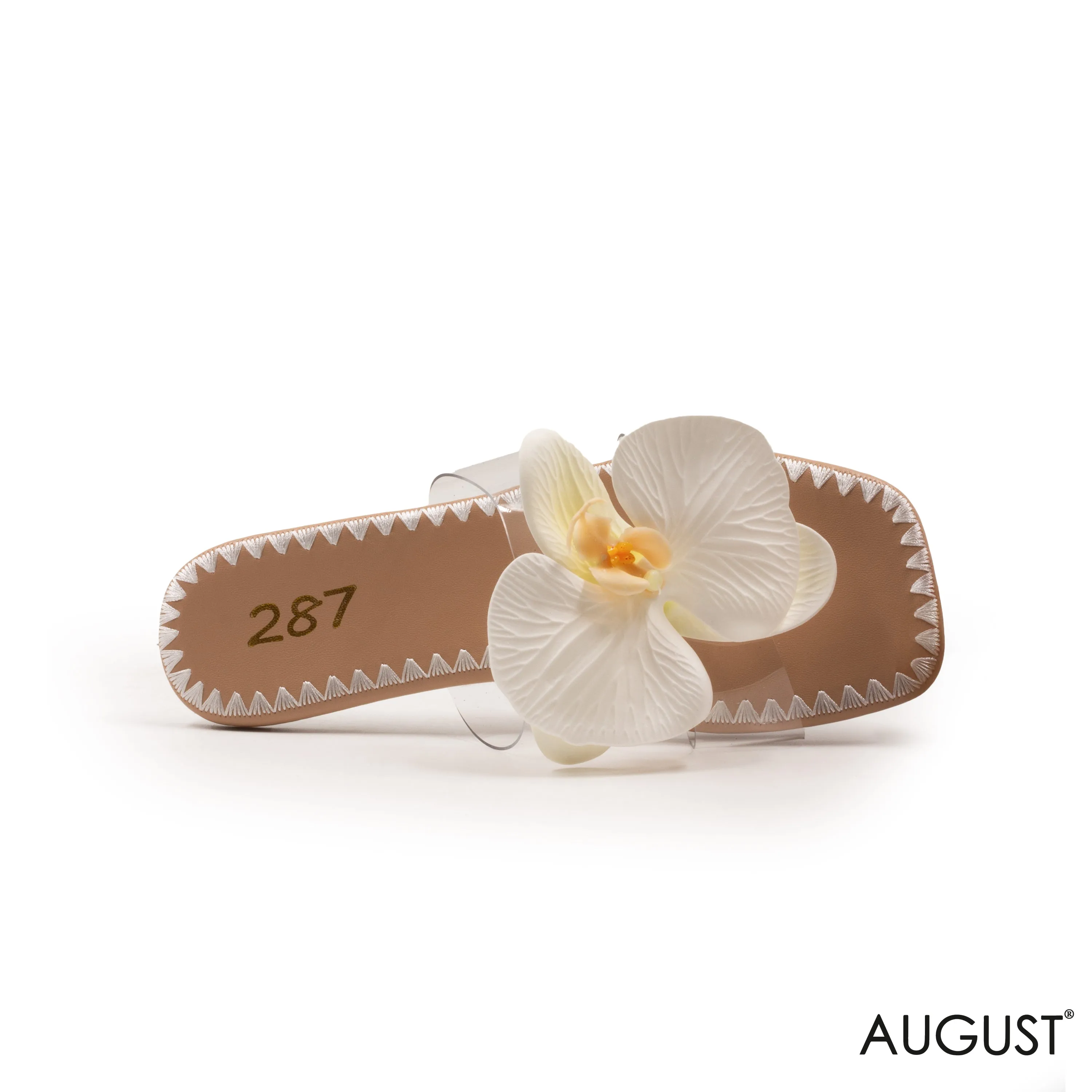 SLIPPER CLEAR WITH DETAILS WHITE COLOR FLOWERS FLAT SOLE.