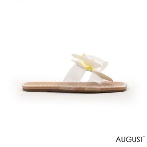 SLIPPER CLEAR WITH DETAILS WHITE COLOR FLOWERS FLAT SOLE.