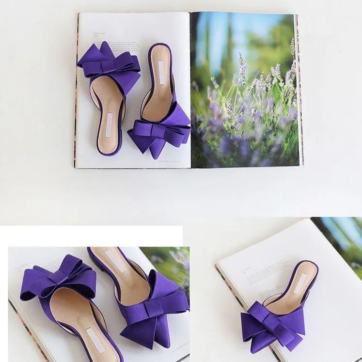 Starry Night Oversized Bow Satin Slippers