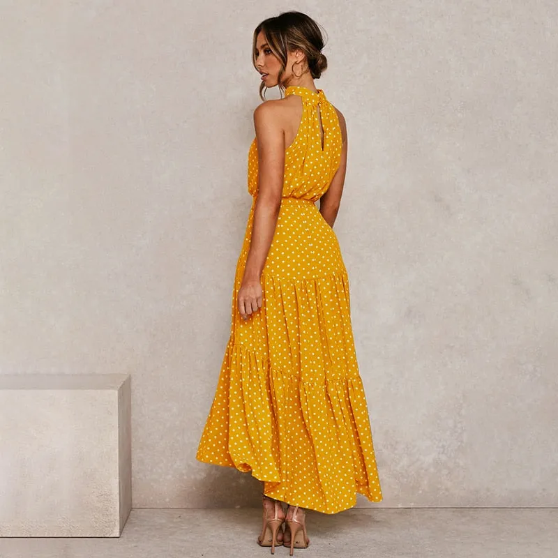 Summer Long Dress Polka Dot Casual Dresses Black Sexy Halter Strapless New 2020 Yellow Sundress Vacation Clothes For Women