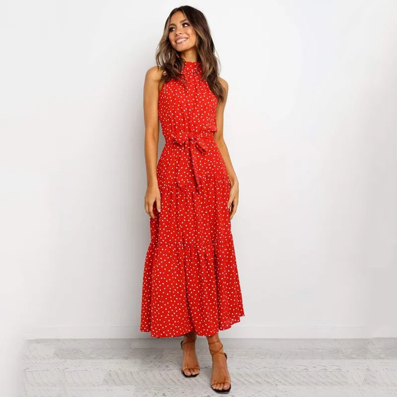 Summer Long Dress Polka Dot Casual Dresses Black Sexy Halter Strapless New 2020 Yellow Sundress Vacation Clothes For Women
