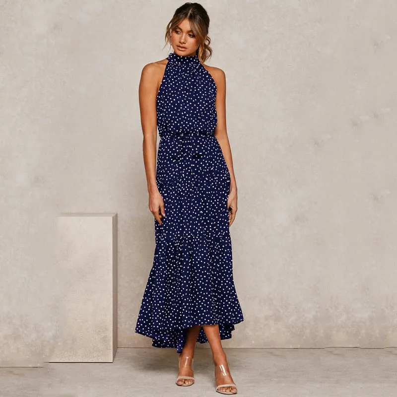 Summer Long Dress Polka Dot Casual Dresses Black Sexy Halter Strapless New 2020 Yellow Sundress Vacation Clothes For Women