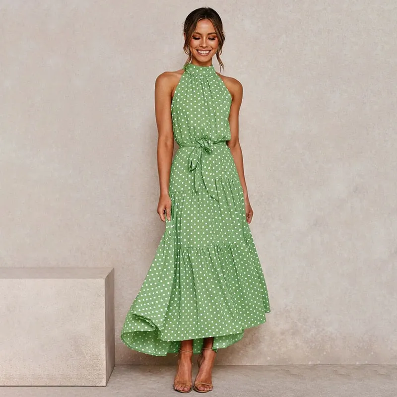 Summer Long Dress Polka Dot Casual Dresses Black Sexy Halter Strapless New 2020 Yellow Sundress Vacation Clothes For Women