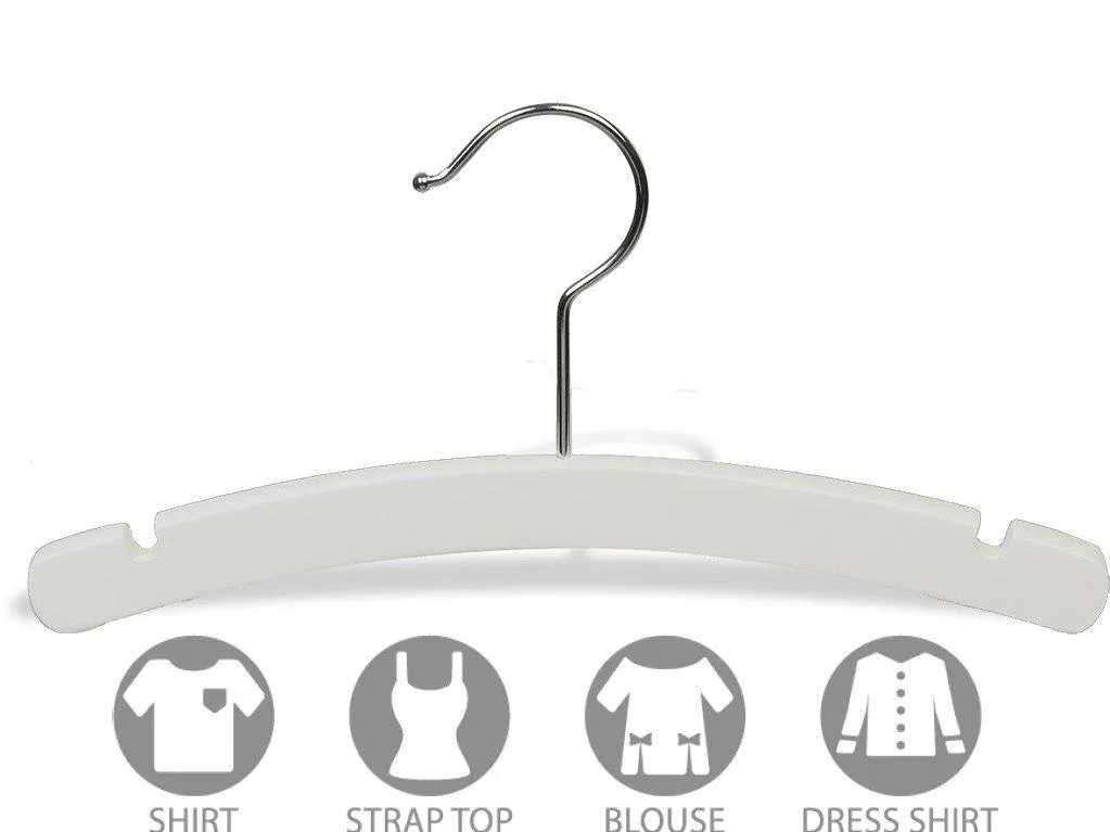 The Great American Hanger Company White Rounded Wooden Baby Hanger, Box of 50 10 Inch Wood Top Hangers w/Chrome Swivel Hook for Infant Clothes or Onesie