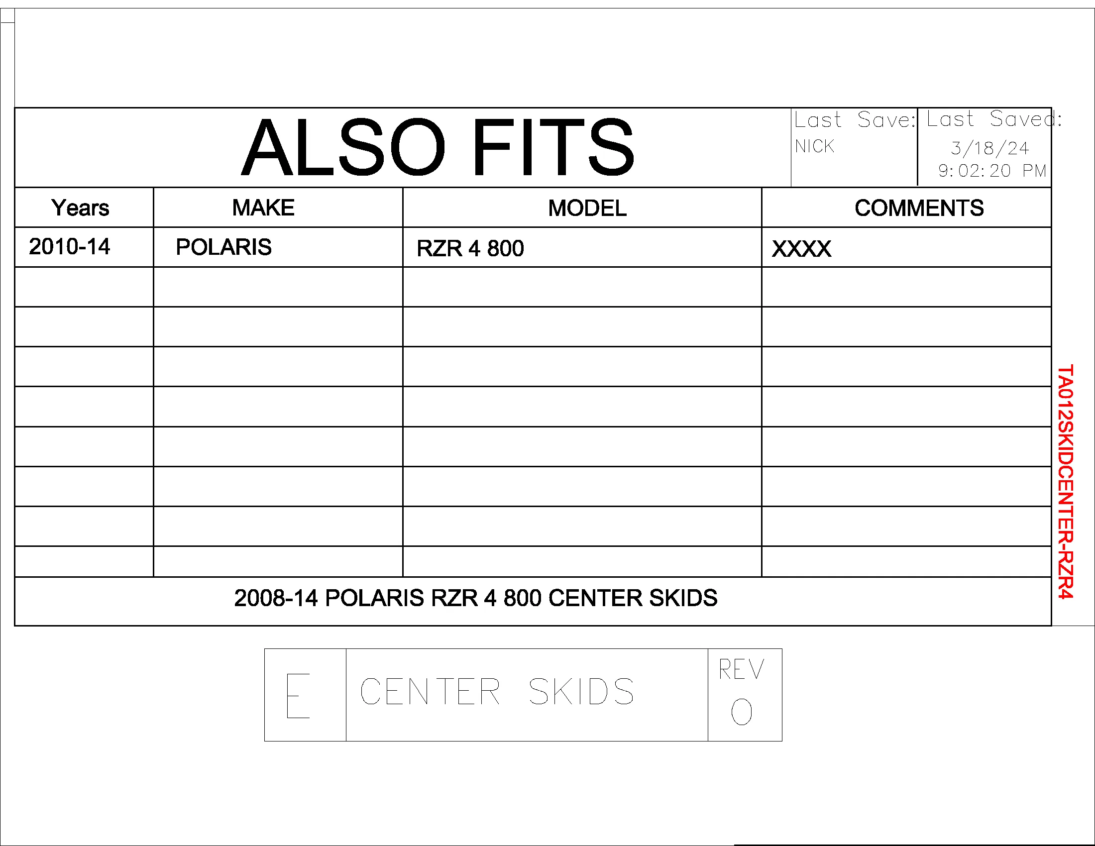 Trail Armor Polaris RZR 4 800 Center Skids 2008 - 2014