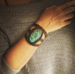 Turquoise Bracelet set in Leather Bezel