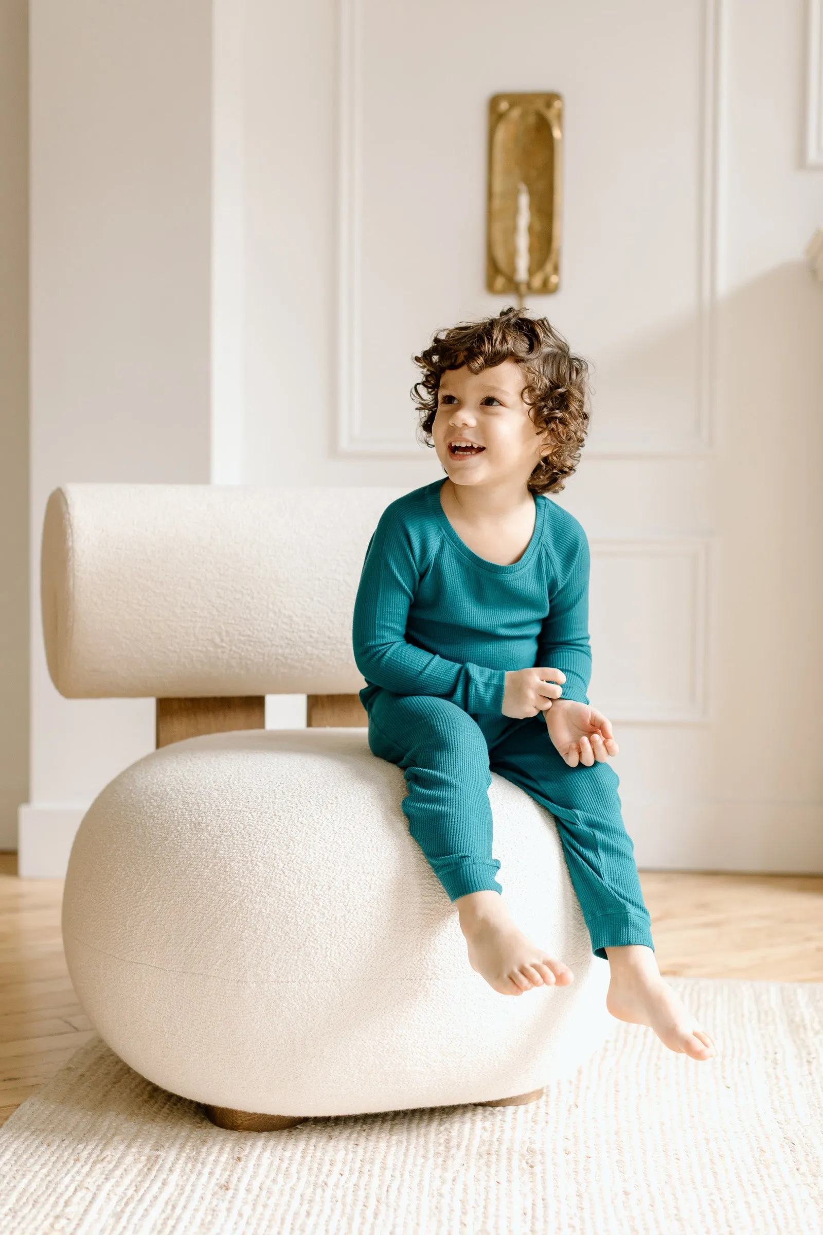 Waffle Long Sleeve Pajama Set - Peacock