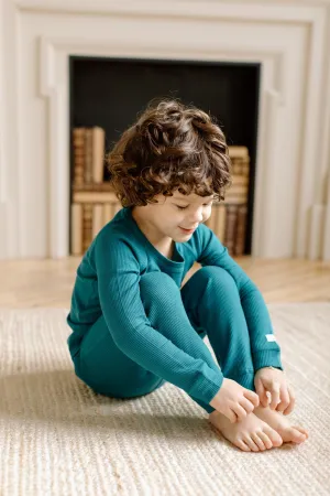 Waffle Long Sleeve Pajama Set - Peacock