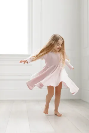 Waffle Long Sleeve Skater Dress - Blush Pink