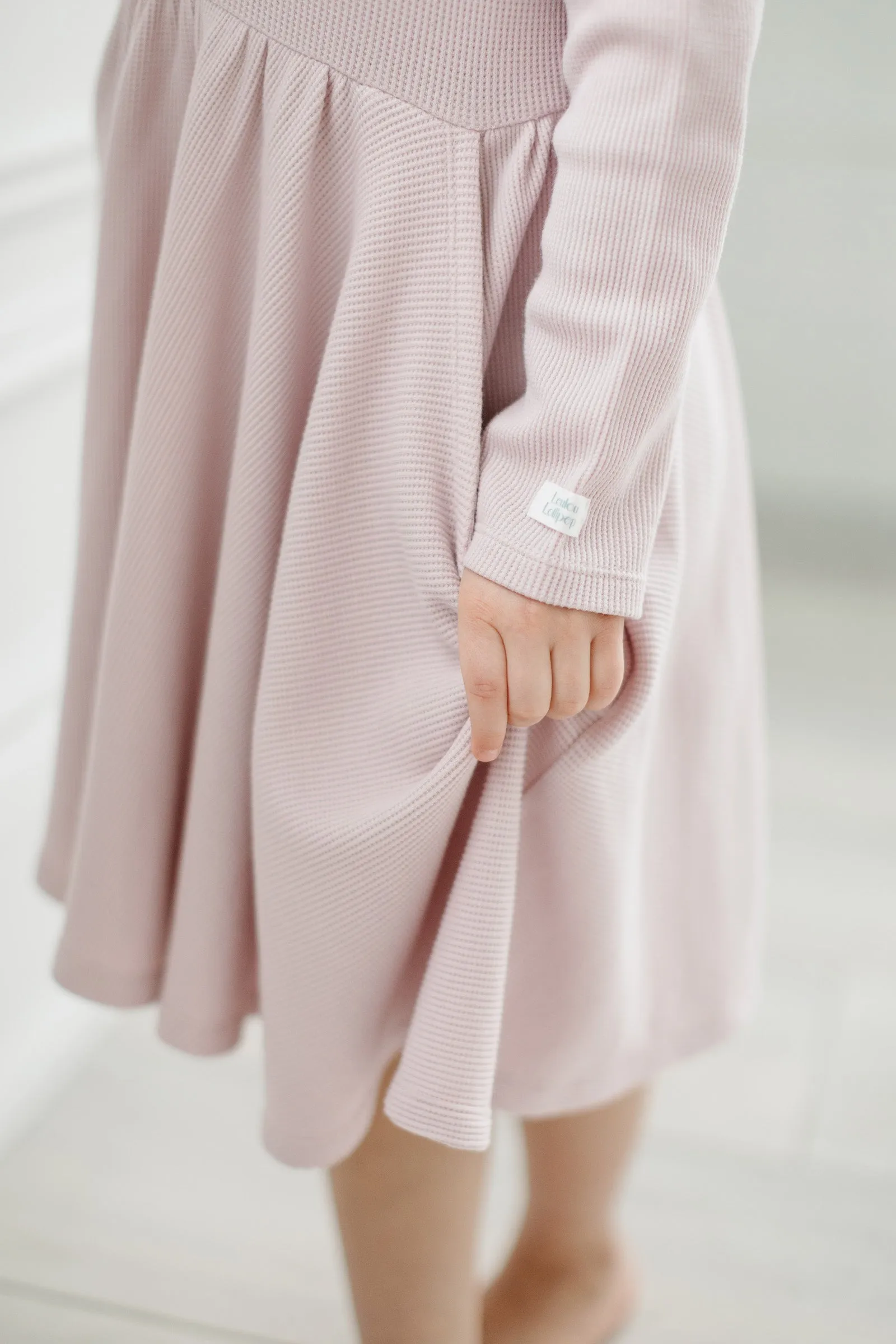 Waffle Long Sleeve Skater Dress - Blush Pink