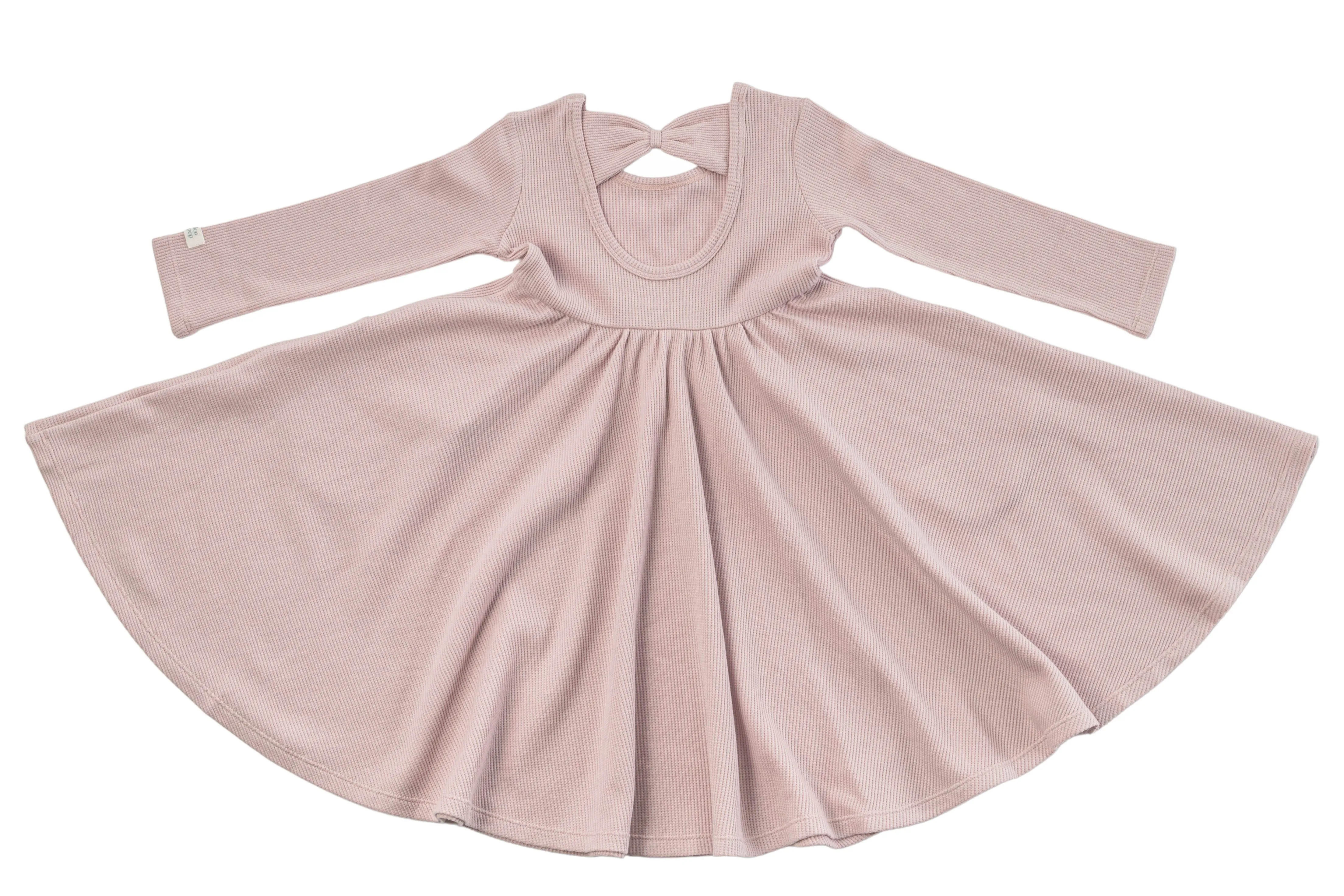 Waffle Long Sleeve Skater Dress - Blush Pink