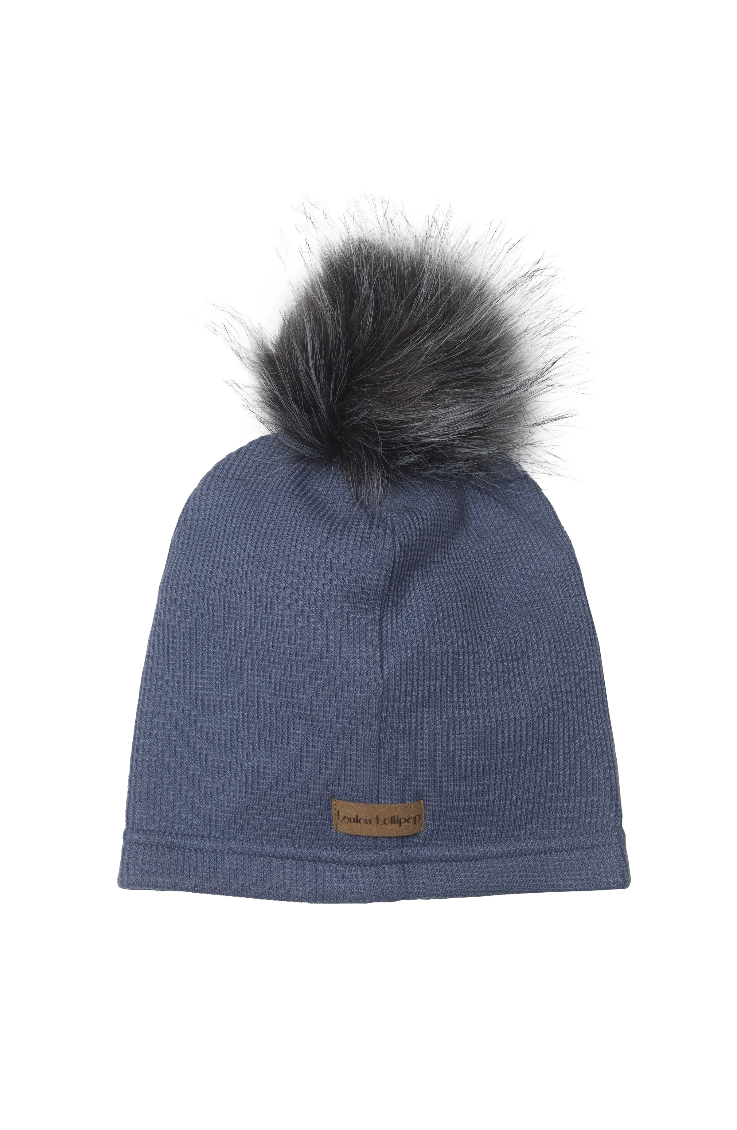 Waffle Pom Pom Hat - Denim Blue
