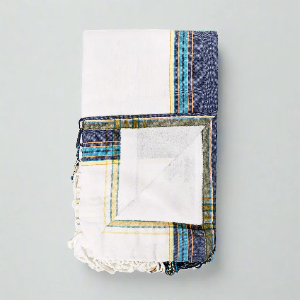 White with Navy Kenyan Beach Towel