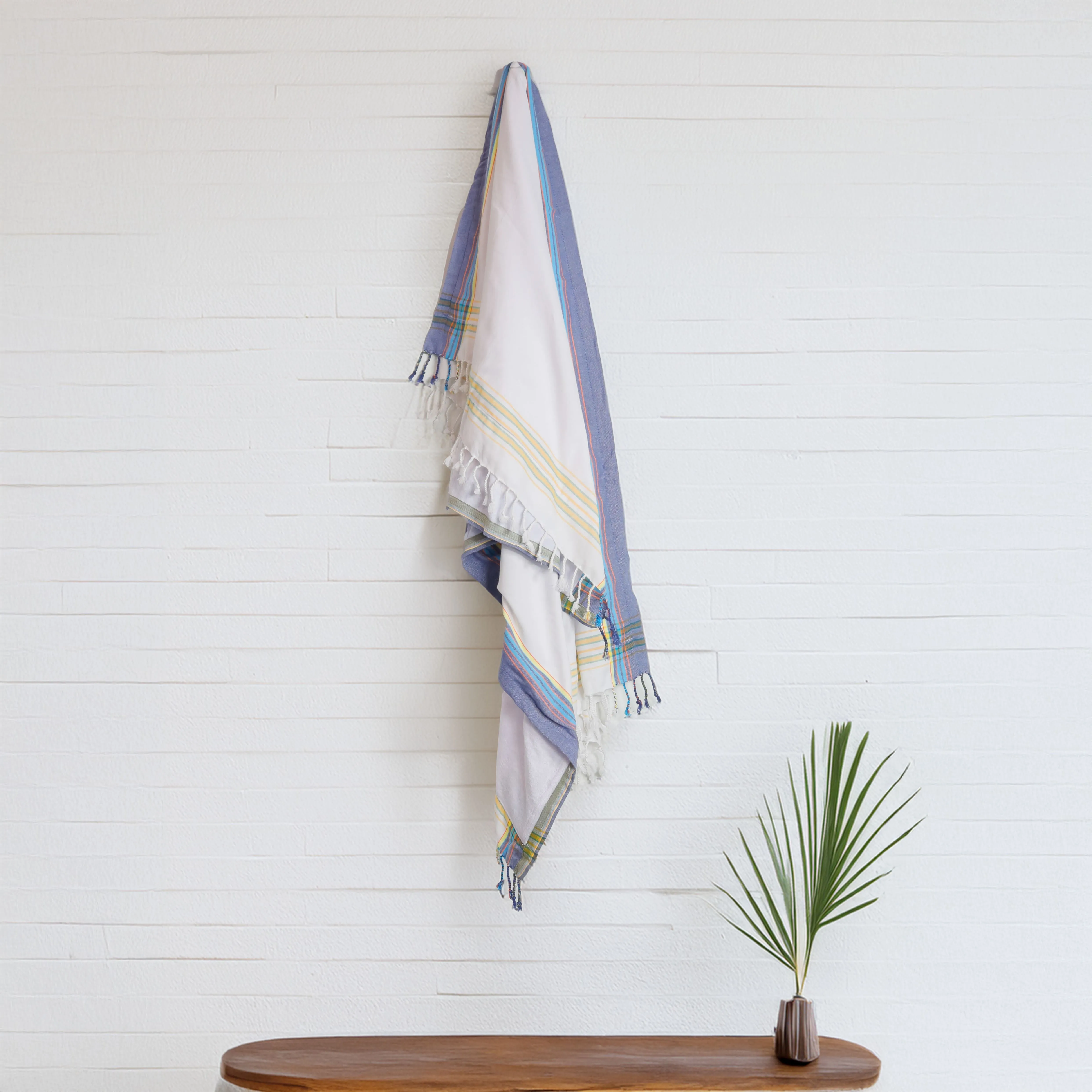 White with Navy Kenyan Beach Towel