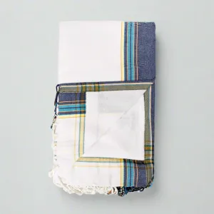 White with Navy Kenyan Beach Towel