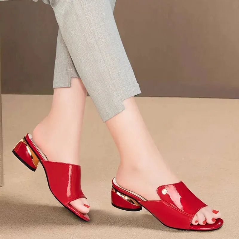 Women's Shoes Fashion Red Sexy xSlippers PU Soft Leather Ladies Comfortable Sandals