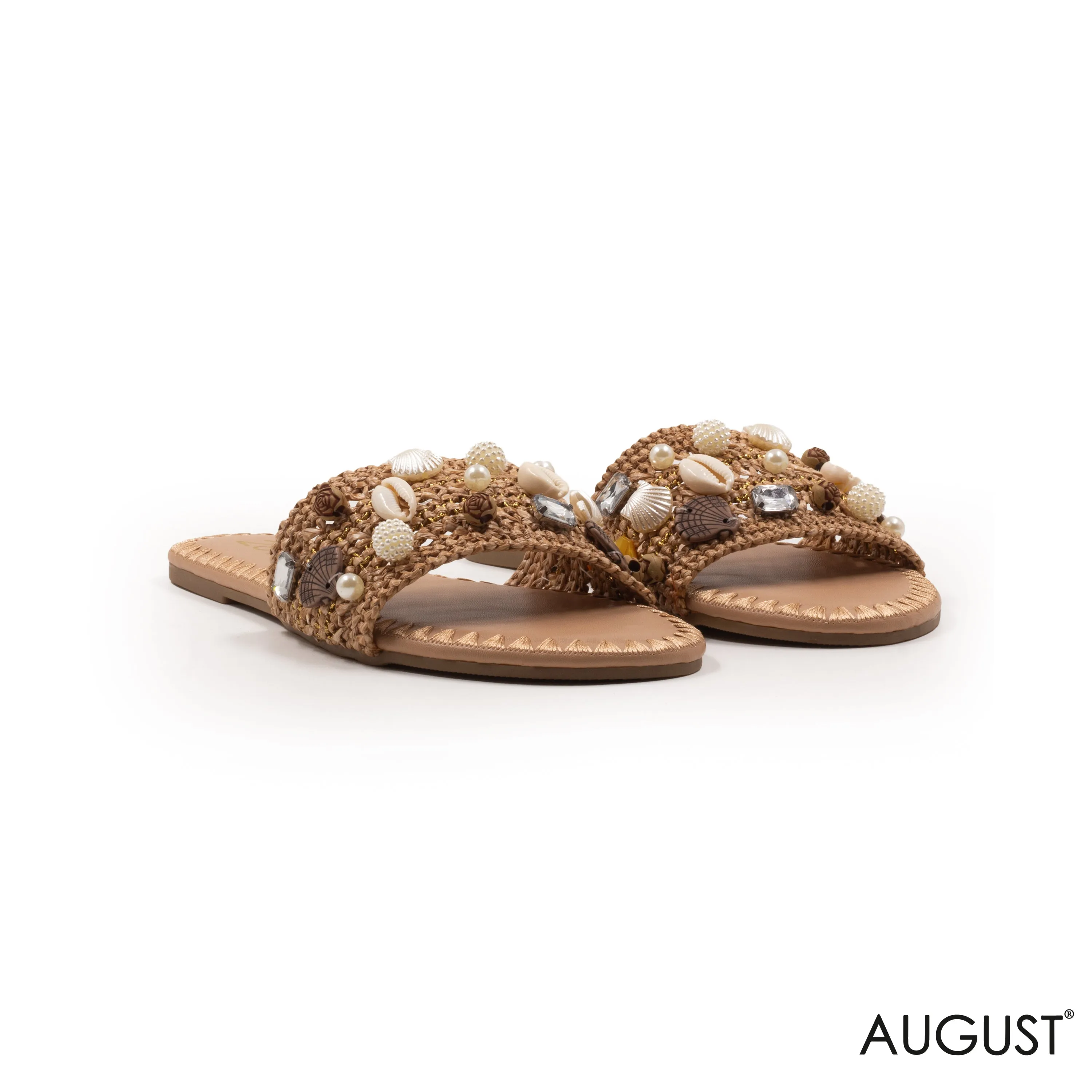 WOVEN STRAPR FLAT SLIPPER WITH DETAILS SHELLS