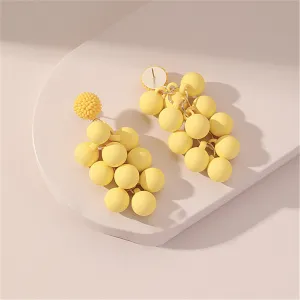 Yellow Acrylic & Howlite Round Grape Drop Earrings