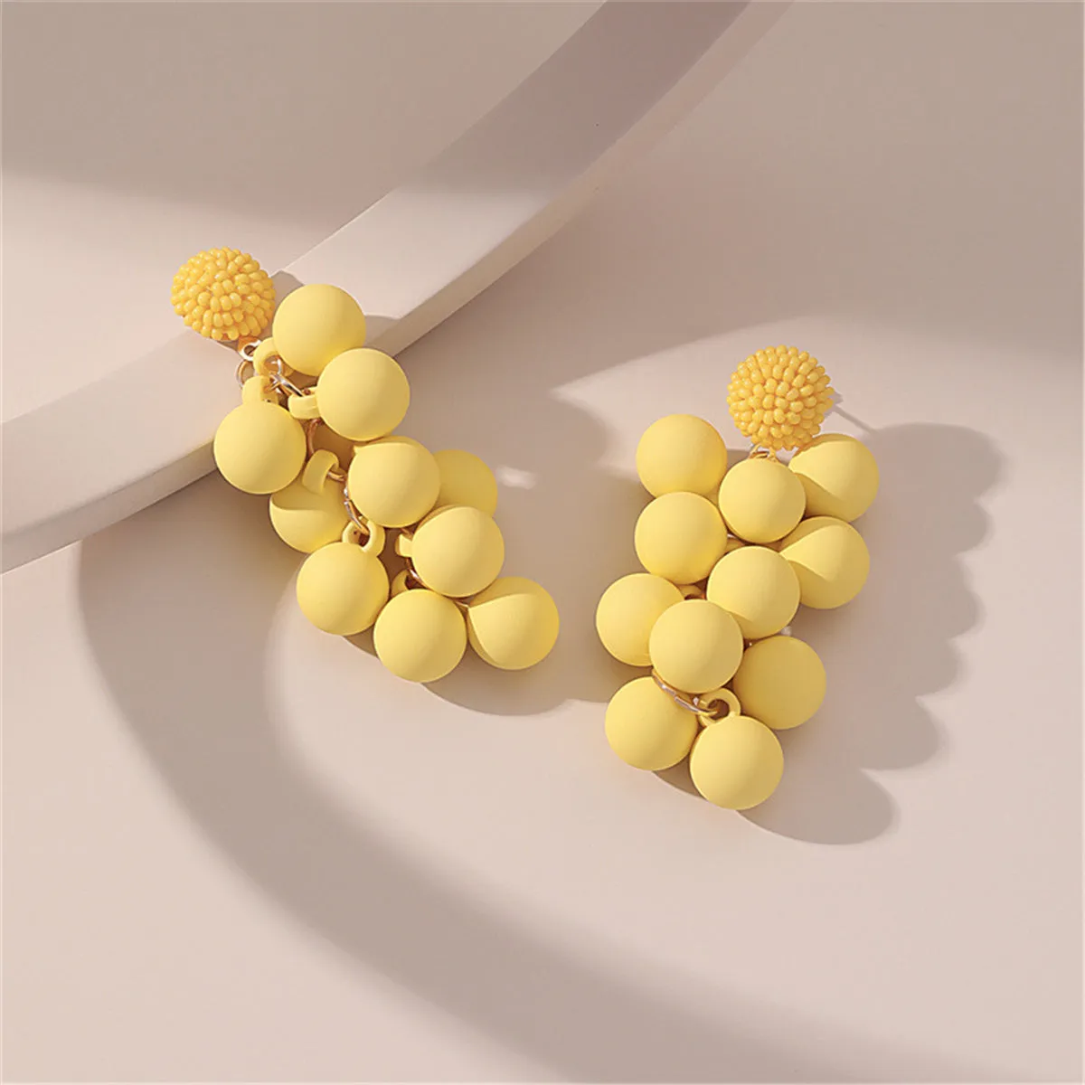 Yellow Acrylic & Howlite Round Grape Drop Earrings